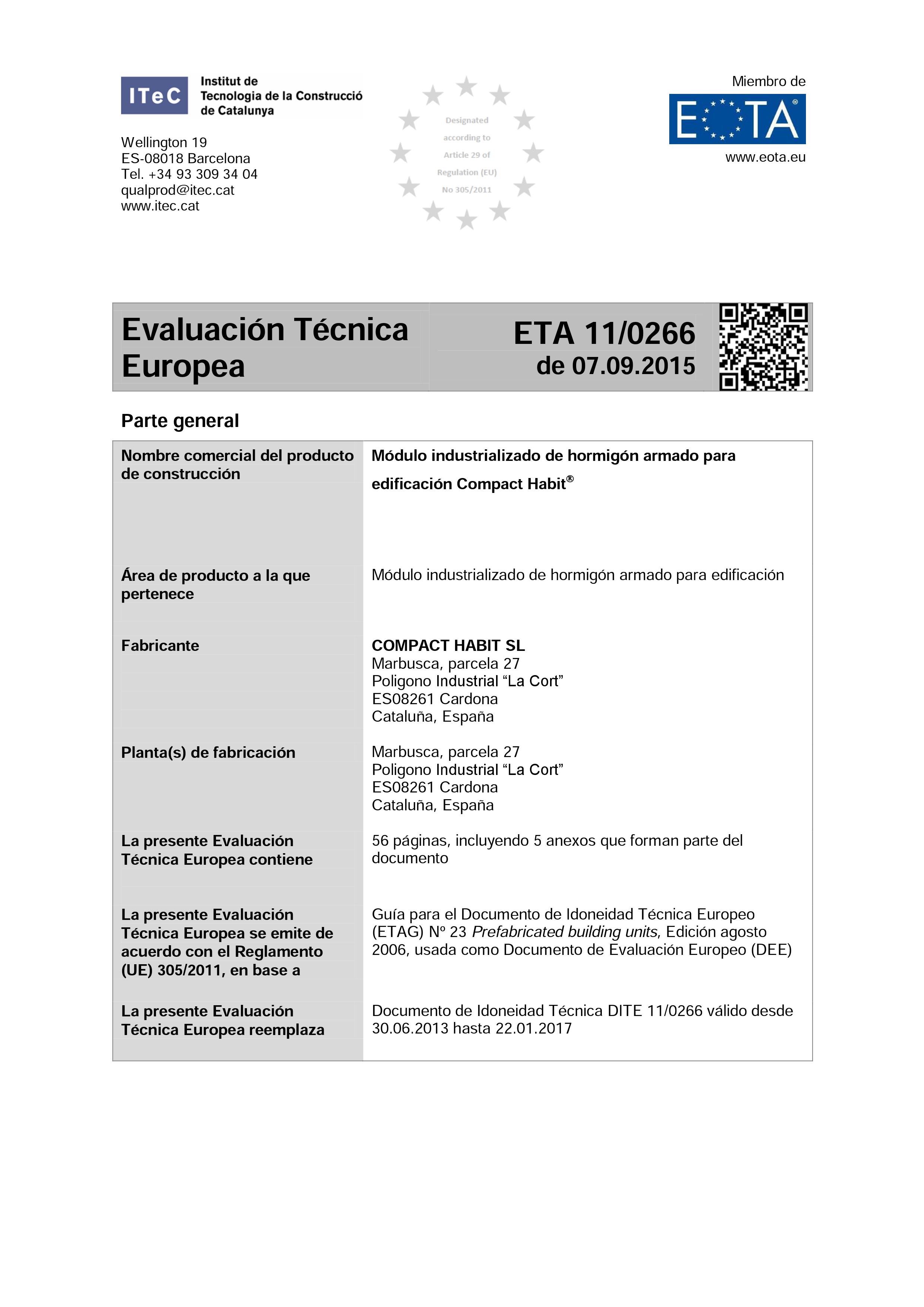 ETE evaluació técnica europea compacthabit eMii-C